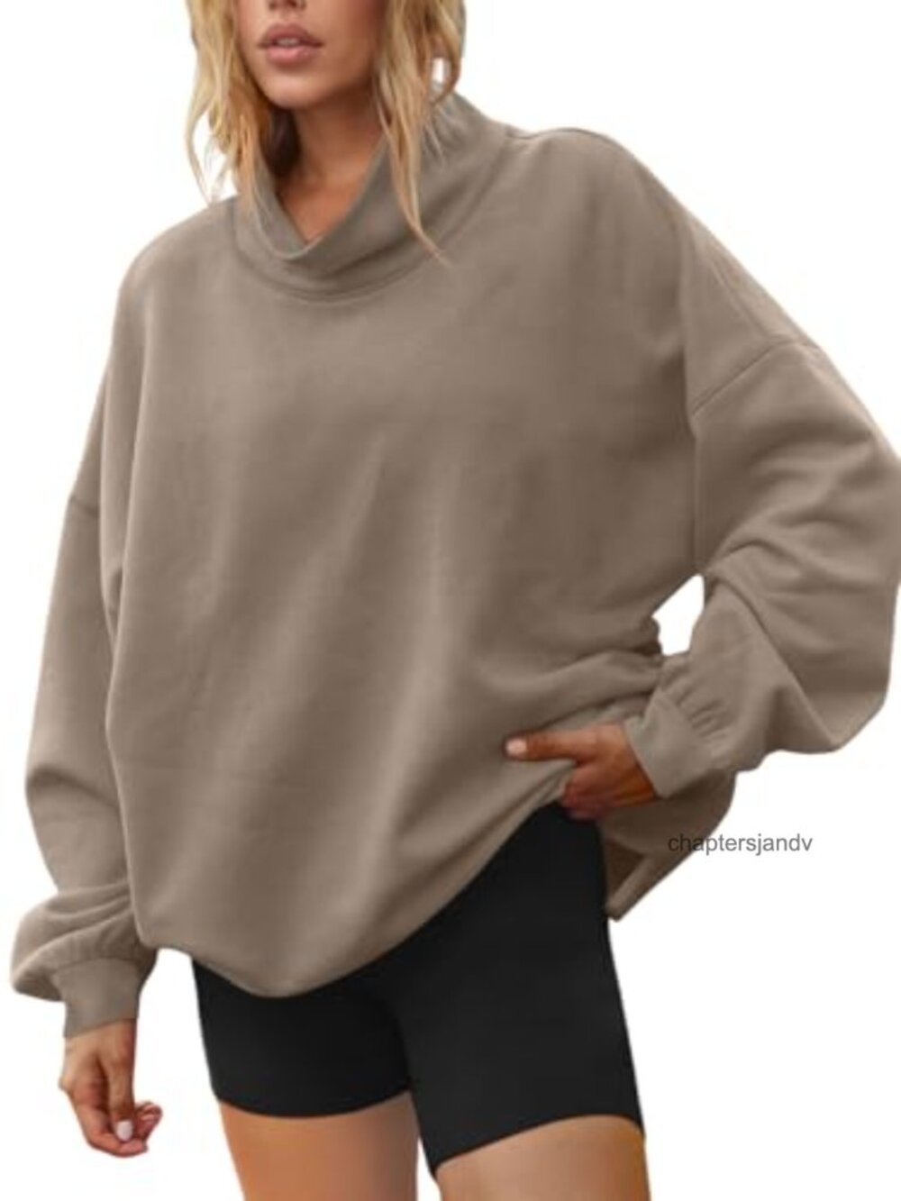 Oversized Mock Neck Sweatshirt Pullover Polyester Cotton Blend